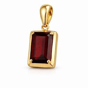 14K Yellow Gold Garnet Pendant Emerald Cut Deep Red Gemstone Charm